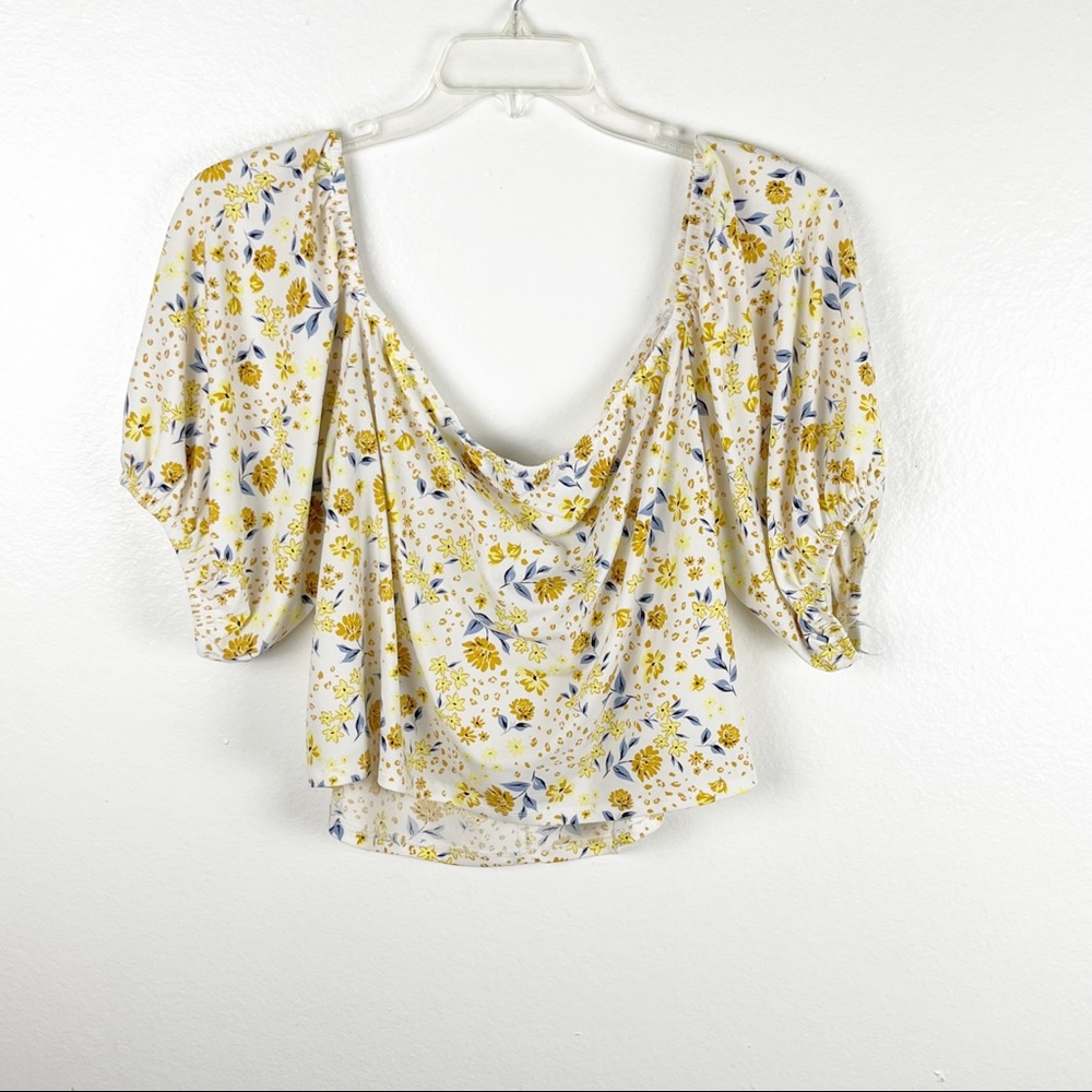 ELOQUII Yellow Floral On/Off Shoulder Cropped Top, Size 20